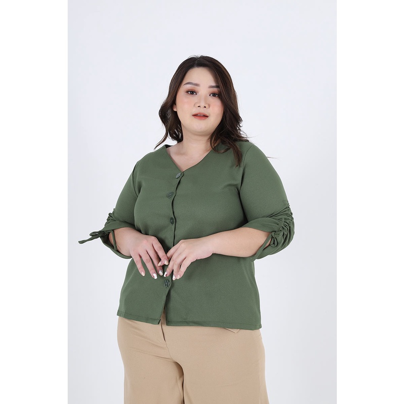 Sorabel - Auriez Plain V-Neck Big Blouse / Blouse Polos Wanita Lengan 3/4-8
