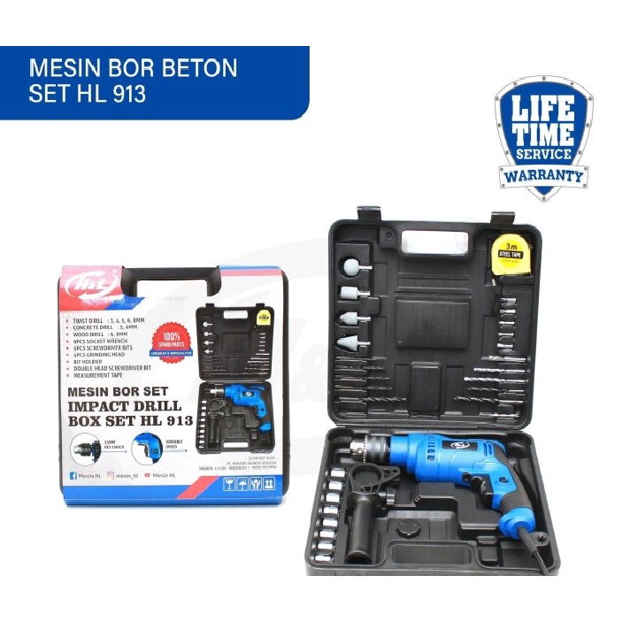 MESIN BOR BETON SET H&L BOX HL 913 13MM / IMPACT DRILL BOX SET H&L HL 913