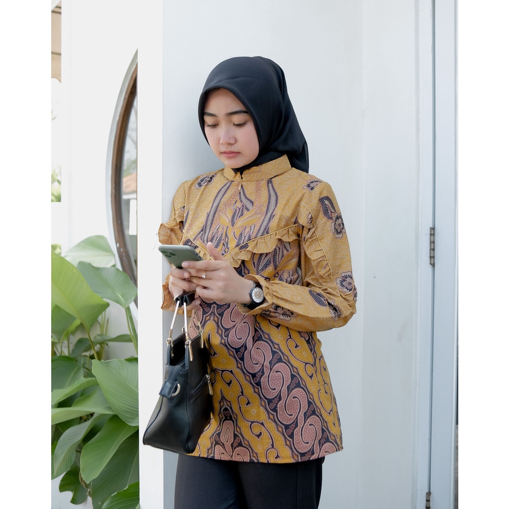 Batik Alina Larissa Blouse Baju Batik Wanita Modern S M L XL XXL Atasan Batik Modern Batik Kerja