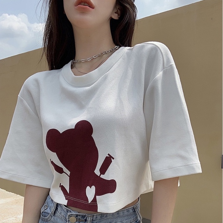 [littlecrab] Kaos Crop Jerry Love Atasan Wanita Trend Kekinian Croptop Oversize Mouse Tikus Suntik Lucu Korean Style