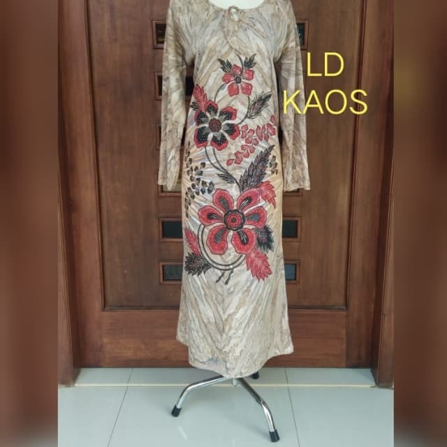 Daster Longdress Lengan Panjang Bahan Kaos Motif Random