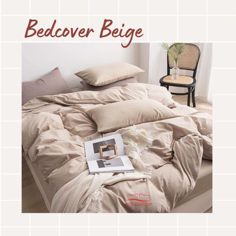 Bedcover Set Plain Pastel Beige Polos Tanpa Embos Ukuran 120x200 160x200 180x200 Aesthetic Queen King Size