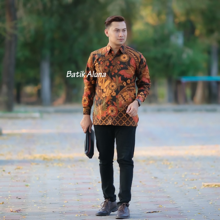 Atasan Batik Pria Lengan Panjang Baju Kemeja Batik Pria Lengan Panjang Premium Jumbo PL 100