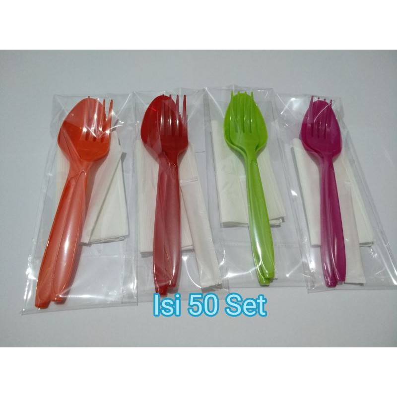 Paket Sendok Garpu Warna/Sendok Plastik Plastik Set (Sendok Garpu Tusuk Gigi Tissue 50 Set)