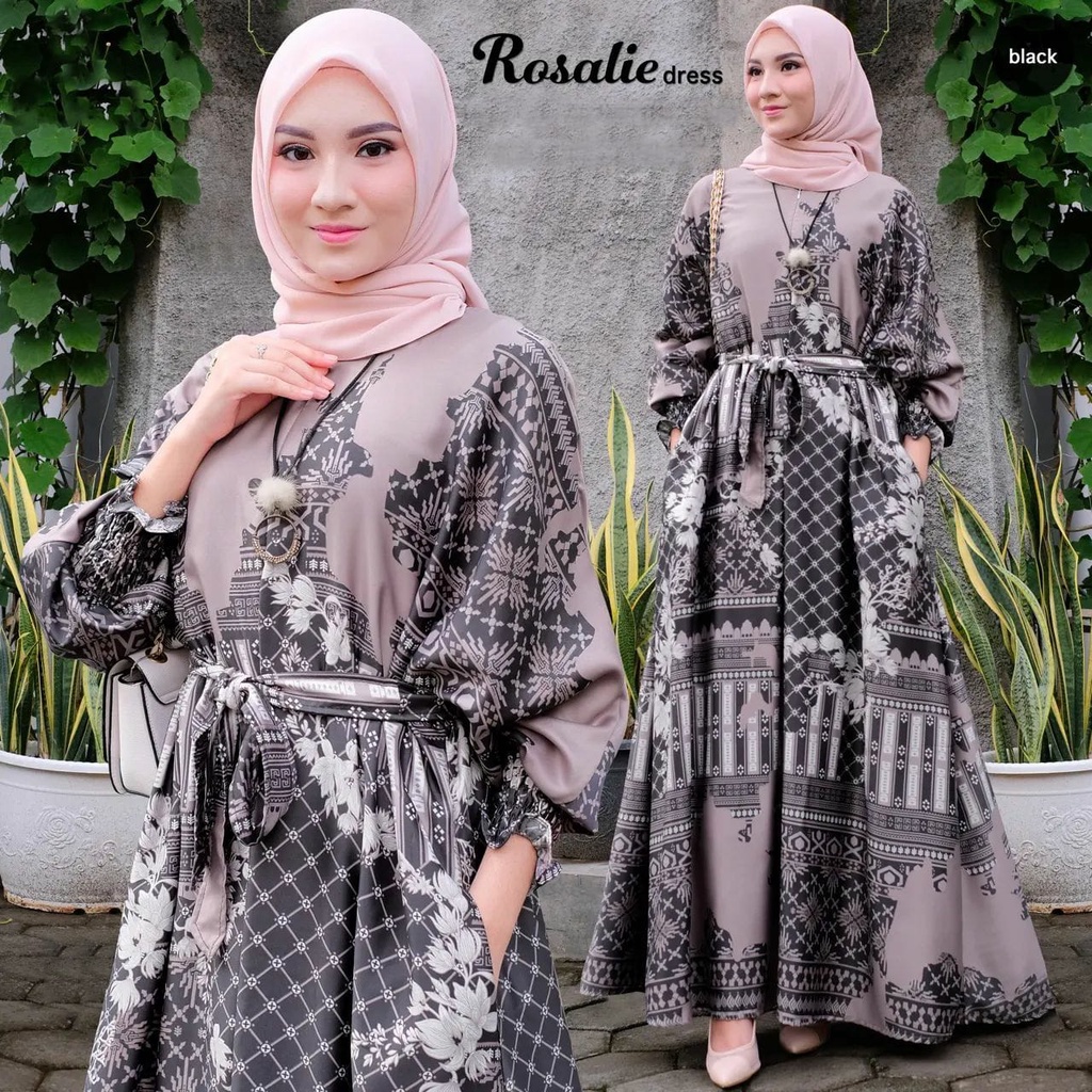Dress Korea Kondangan Wanita Muslim / Dress Hitam Putih Jumbo Rosalie / Gamis Terbaru Remaja Jumbo /