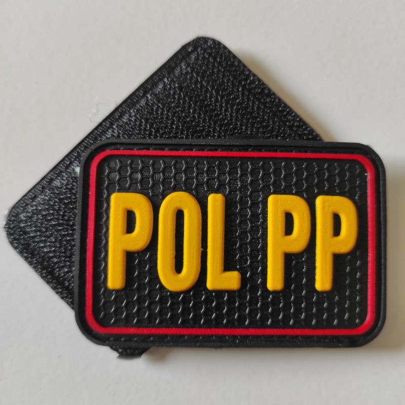 PATCH RUBBER TULISAN POL PP KOTAK LIS MERAH/TEMPELAN EMBLEM LOGO KARET VELCRO SATPOL PP