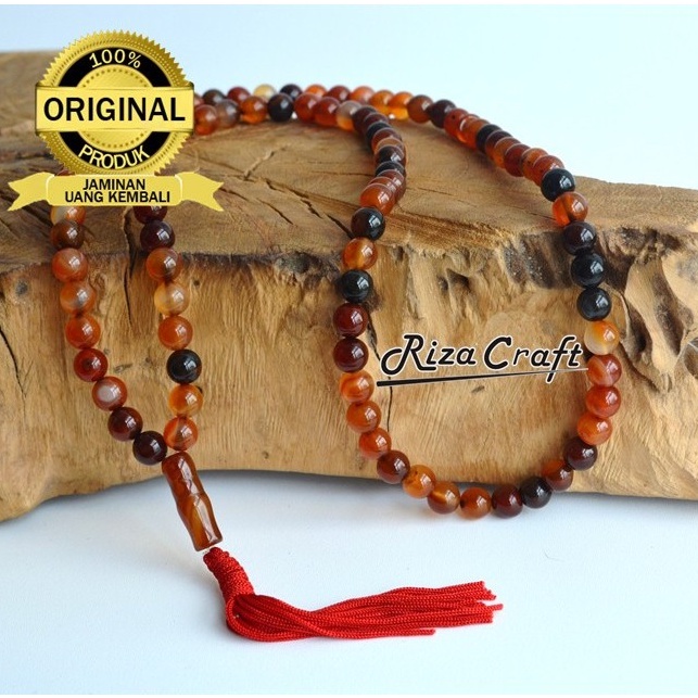 Tasbih Batu Akik Yaman Madu Sulaiman Merah Hitam Asli Natural 99 Butir