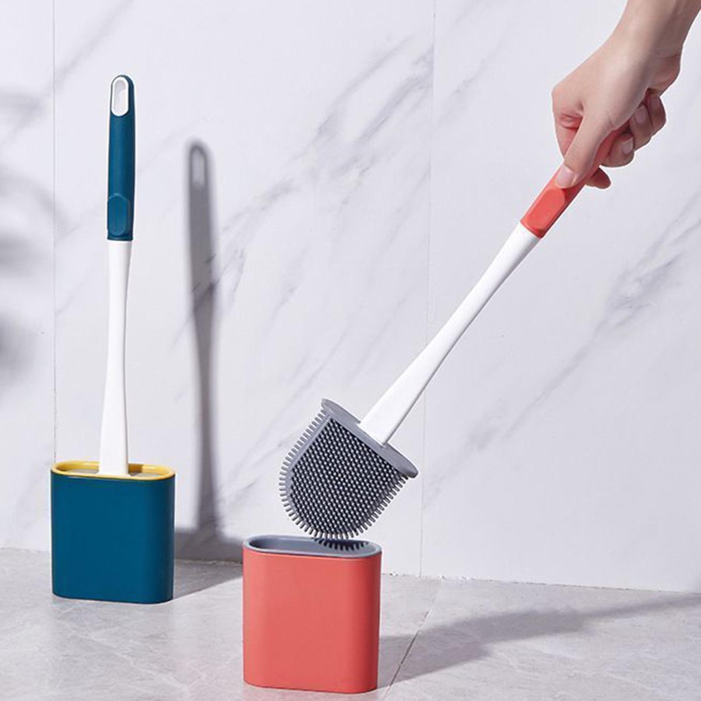 Populer Toilet Brush Clean Any Corner Gagang Panjang Dengan Tutup Dengan Toilet Brush Holder Silicone Flex