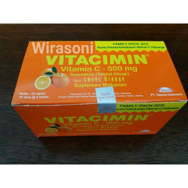Vitacimin Tablet Hisap Vitamin C - 500mg Sweet Orange & lemon 1 Box Isi 10 STRIP/20 TABLET