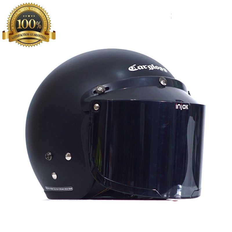 HELM CARGLOSS KW SUPER PREMIUM POLOS HITAM DOP DEWASA FULL LEHER SNI