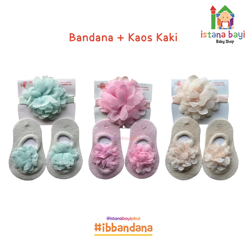 BALERINA CUTE SOCKS FLOWER + HEADBAND/KAOS KAKI SET BANDANA BAYI