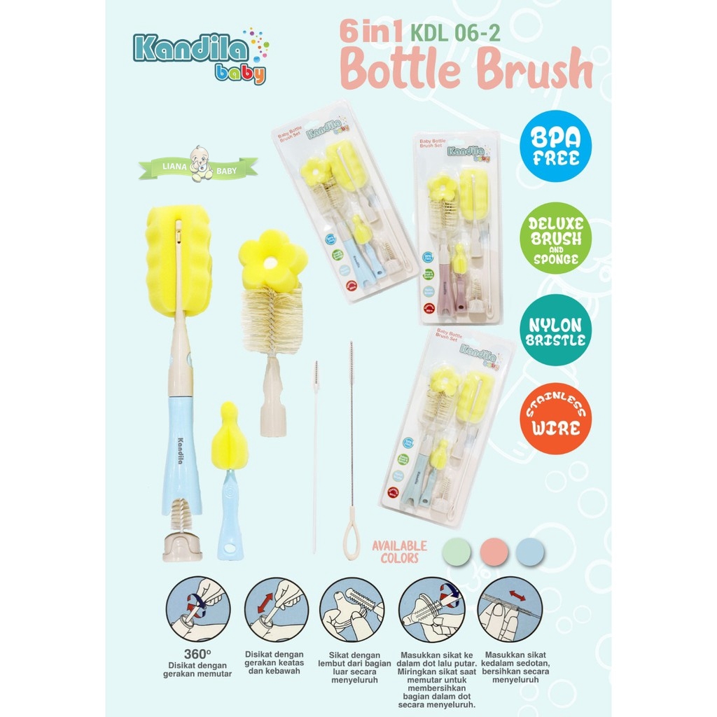 BOSU286 SIKAT BOTOL KANDILA BABY 6IN1 BOTTLE BRUSH KDL06-2