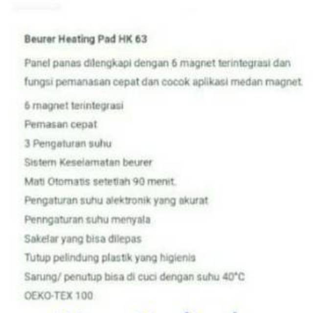 Magnetic heating pad Beurer HK 63 bantal panas