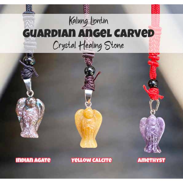 Kalung Liontin Guardian Angel Carved Crystal Healing Stone (LBP150)