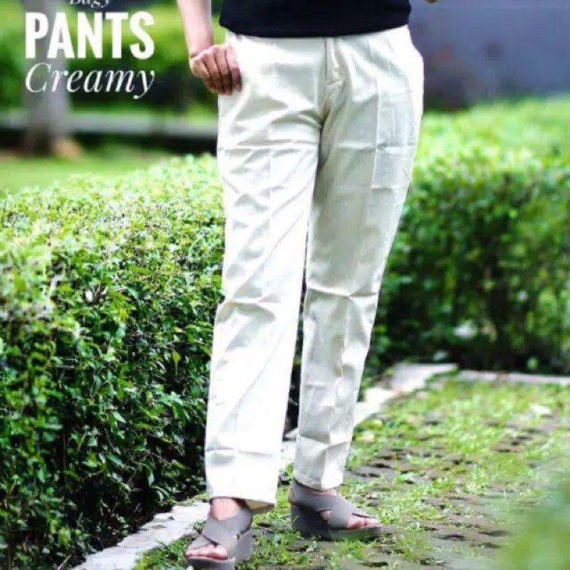 JUMBO BAGGY PANTS PREMIUM AMERICAN DRILL BIG SIZE 4L 5L 6L-IVORY