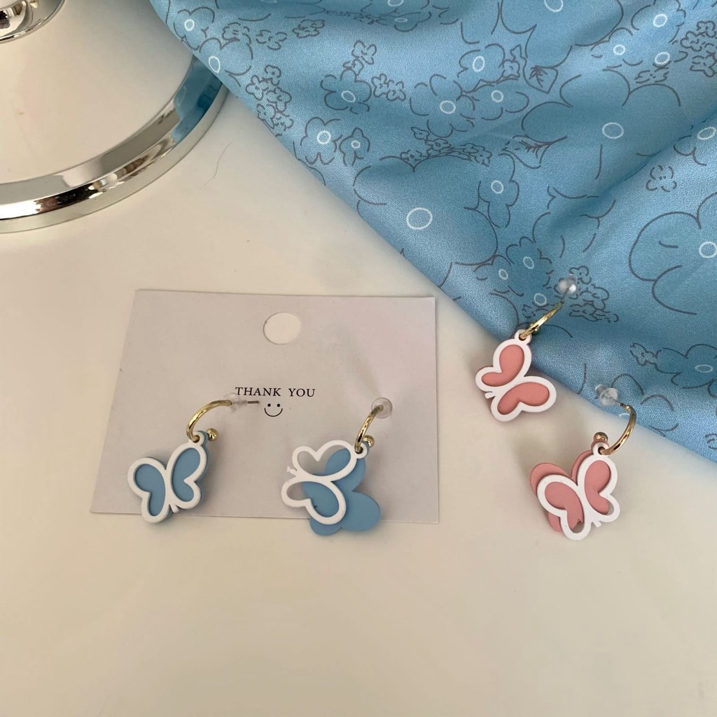 Anting AT53 Butterfly Pink Blue  S925 /Earring / aksesoris /Accessories /Deluna /BB