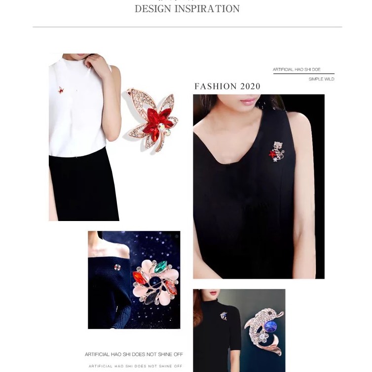 Versi Korea high-end indah kristal bros Temperamen opal bunga angsa Merah cherry bros fashion semua pertandingan aksesoris-4