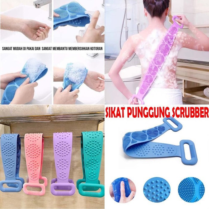 Alat sikat punggung silikon mandi penggosok pembersih scrubber 2 sisi