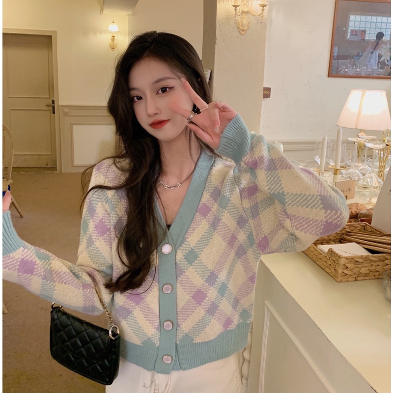 Cardigan Rajut Tebal Crop Wanita Korean Style Sweater Knit Import