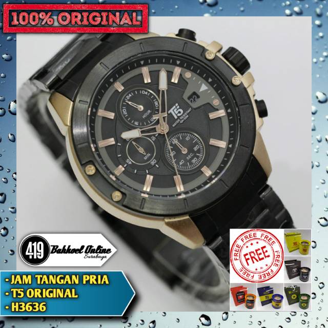 Jam tangan Pria ORIGINAL T5 H3636 Hitam Gold