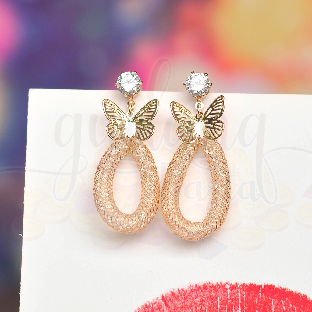 Anting Stud Golden Butterfly Kupu Kupu Panjang Unik GH 203182