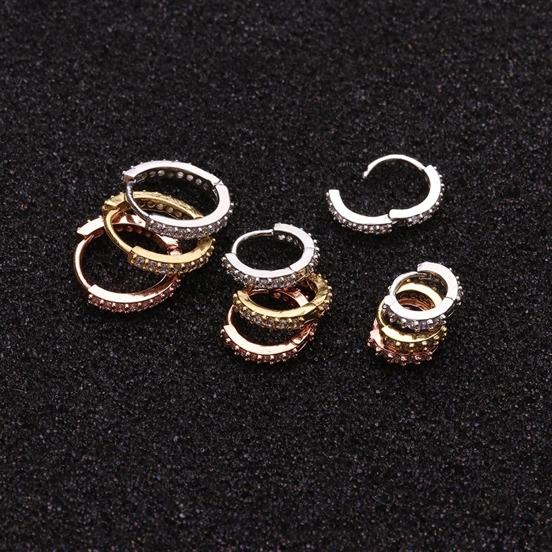 1 Pc Anting Bentuk Spiral Bahan Zirkon Ukuran 6 / 8 / 10mm