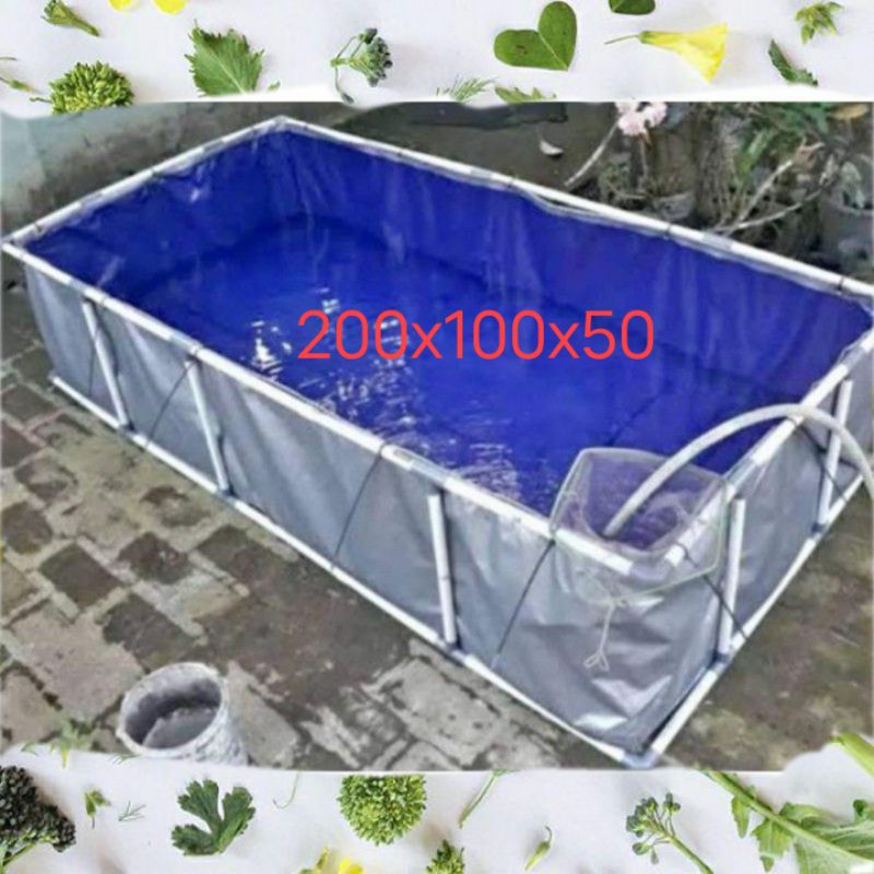 full set terpal kolam ikan 200x100x50 type A5 atau A8 atau A12 fullset beserta kerangkanya