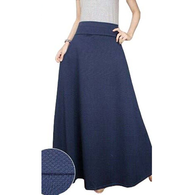 Rok Wafle Lebar Wanita Premium Navy