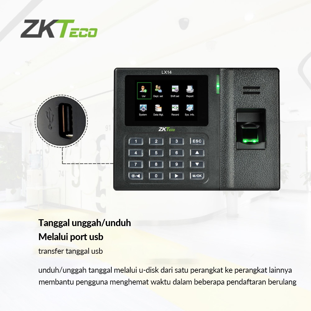 ZKTeco Mesin Absensi Sidik Jari LX14 USB tanpa perangkat lunak Bahasa Indonesia Fingerprint SSR Mesin Absensi