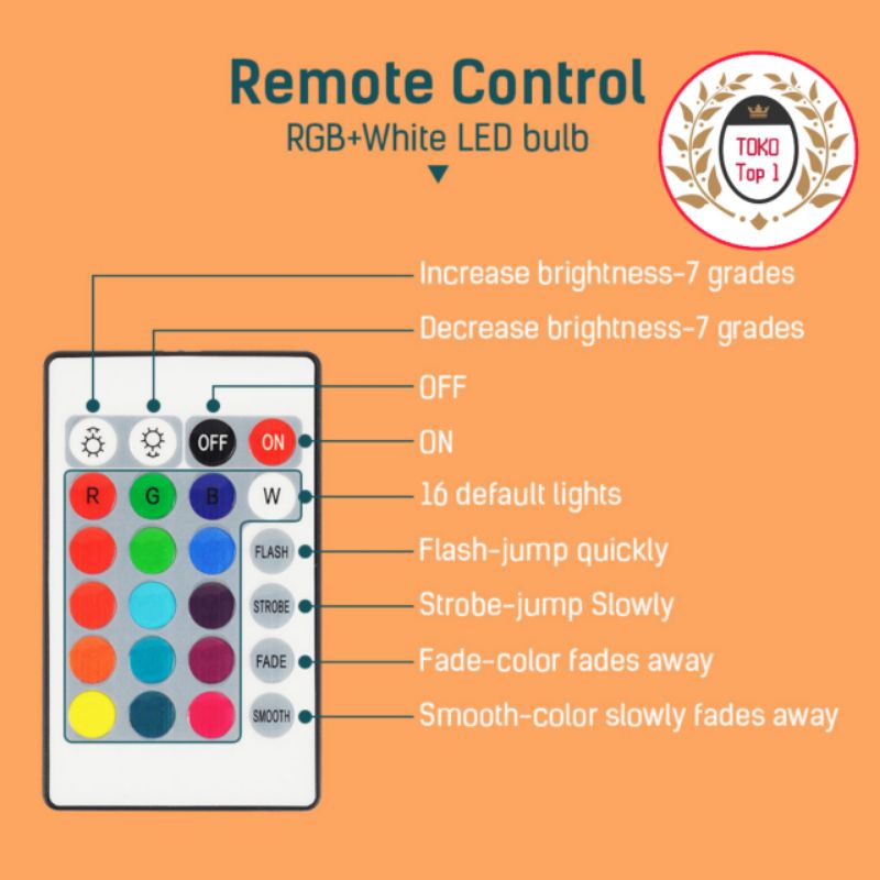 LAMPU BOHLAM 7W LED RGB BERUBAH WARNA REMOTE CONTROL ORIGINAL