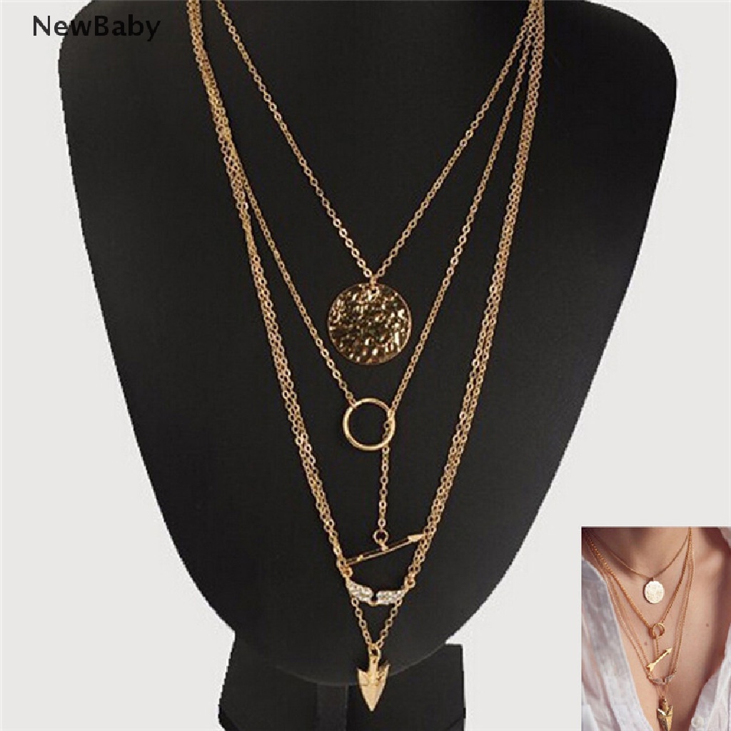 Kalung Rantai Multilayer Bahan Alloy Untuk Wanita