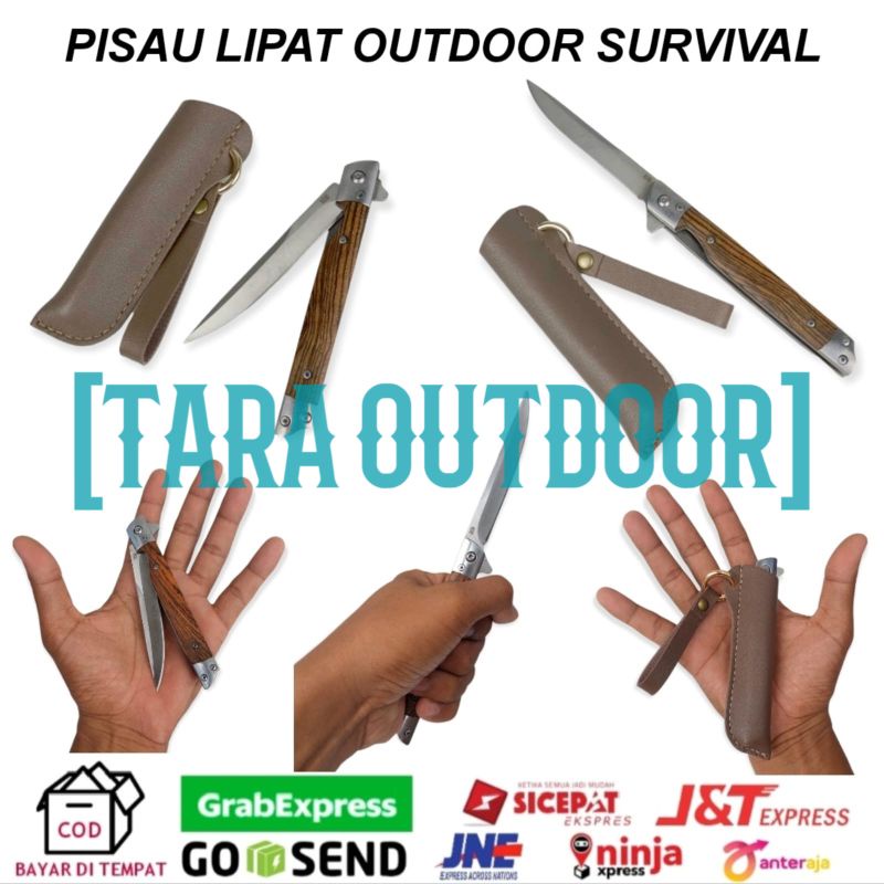 pisau lipat Stainless sarung kulit survival