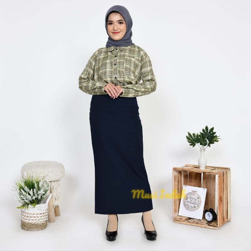 Rok Span Panjang Hitam Kerja Kantor Formal Biron Kipas Muslim