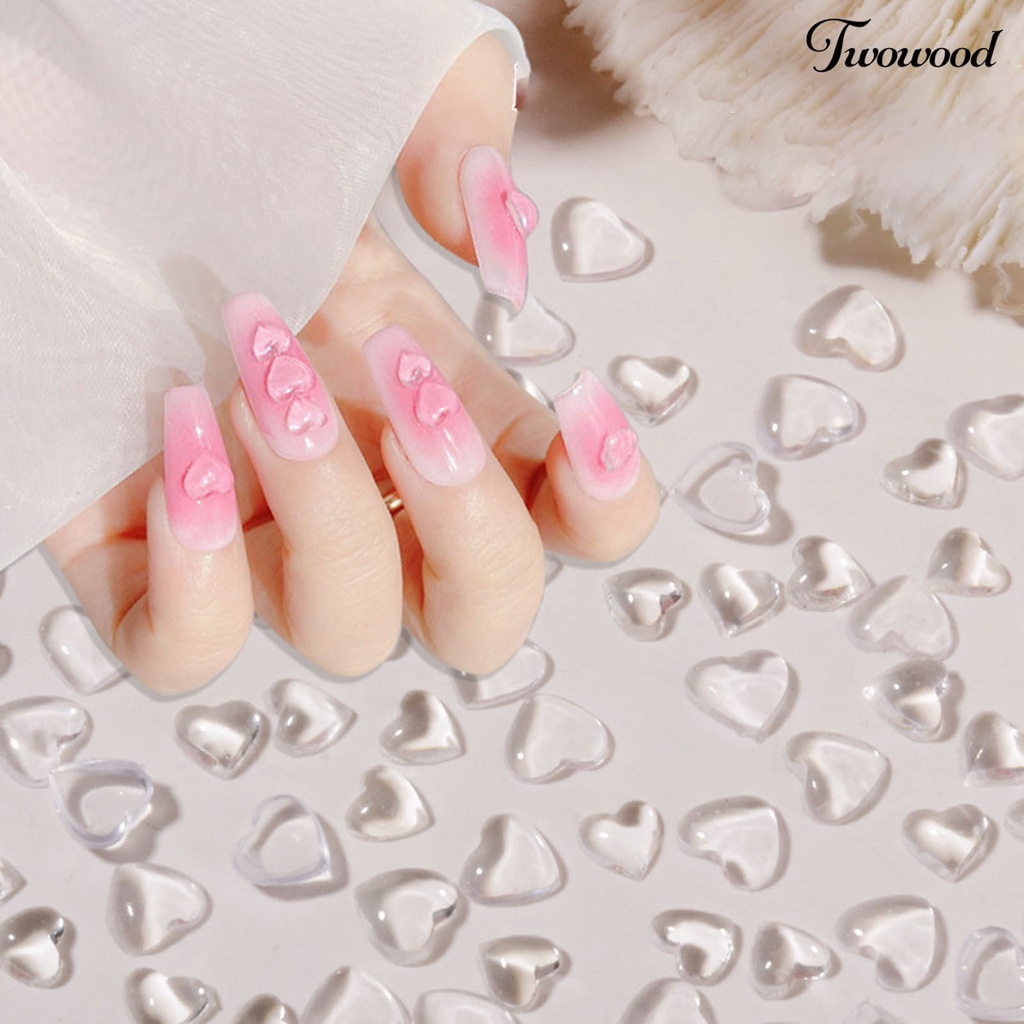 100 Pcs Aksesoris Kuku Flexible Bentuk Hati 3D Bahan Resin Untuk Nail Art