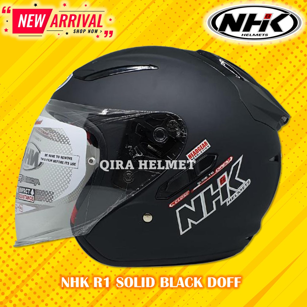 Helm NHK Half Face R1 Solid Black Doff Double Visor Motor SNI Dewasa
