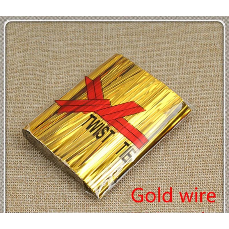 

kawat pengikat emas ikatan ikat plastik tali souvenir potong bingkisan pita kado gold twist wire tie