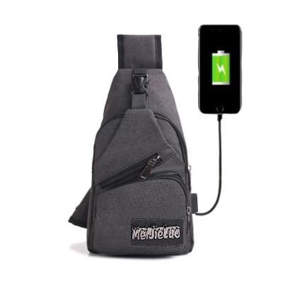 Tas Selempang Kanvas Pria / Tas Slempang Cowok Sling Bag USB KANVA