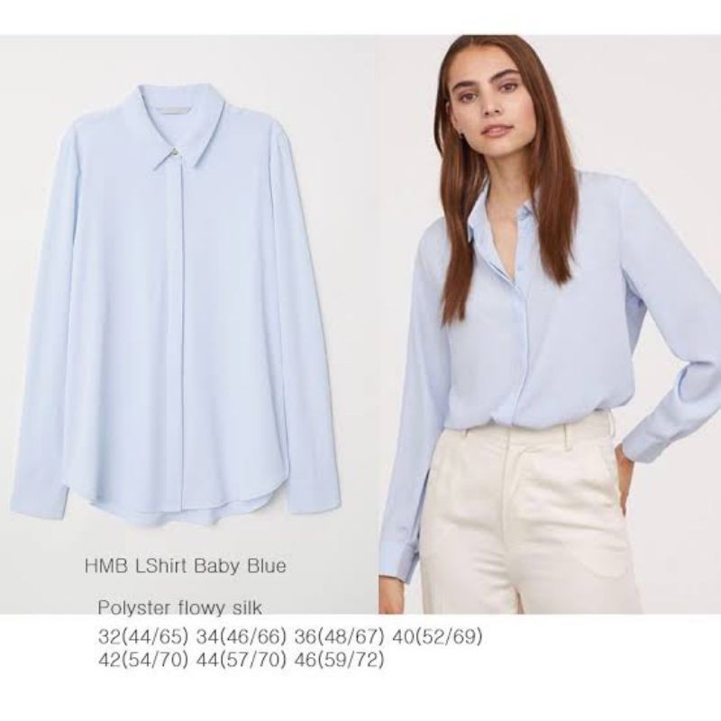 H&M kemeja blouse Wanita women polos Blue Original
