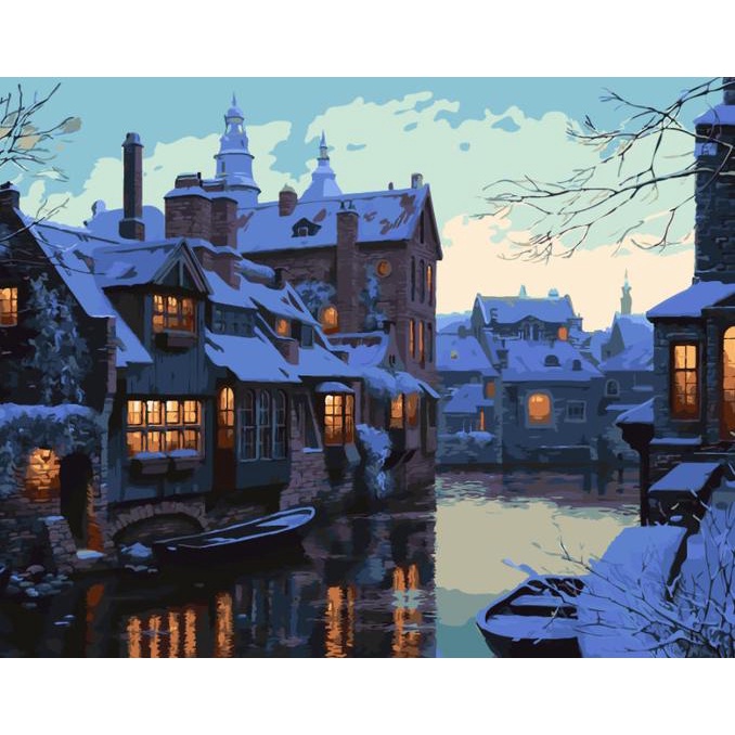 

DIY Painting Paint By Numbers Canvas Lukis Snow Town 40*50
