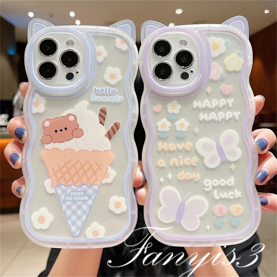 Compatible For iPhone 14 13 12 11 Pro Max X XR Xs Max 8 7 6 6s Plus SE 2020 Soft Case Transparan Desain Telinga Kucing Beruang Untuk