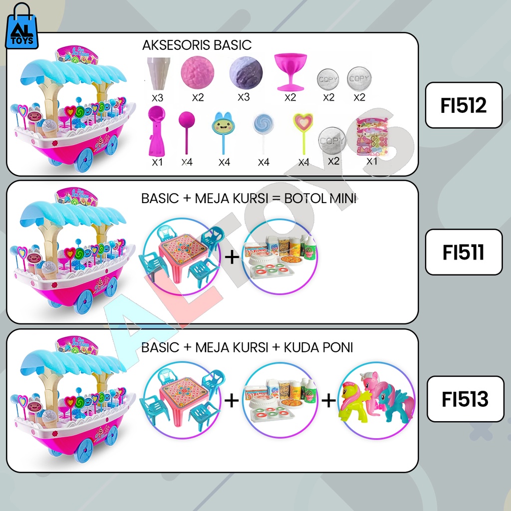 MAINAN ANAK PEREMPUAN DORONGAN GEROBAK JUALAN ICE CREAM BESAR FI512