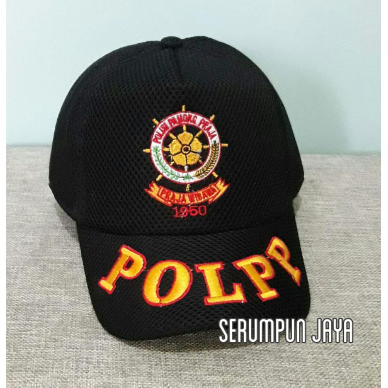 TOPI SATPOL PP - TOPI SATPOL PP JARING DOUBLE MESH BORDIR - TOPI POL PP HITAM