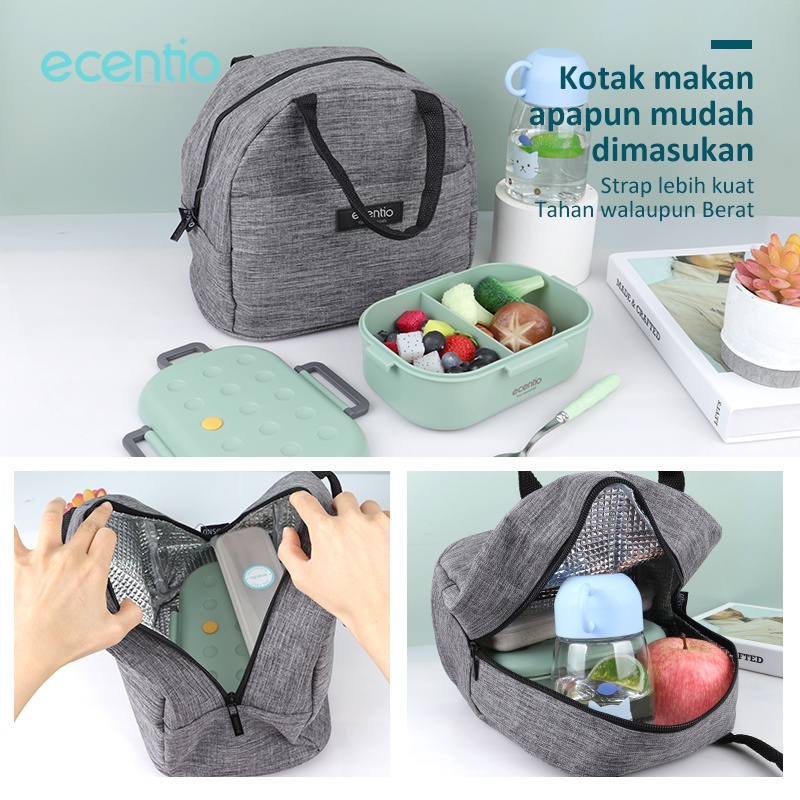 ecentio kotak makan botol air minum tas bekal set anti tumpah botol minum tas bekal tempat makan bpa free