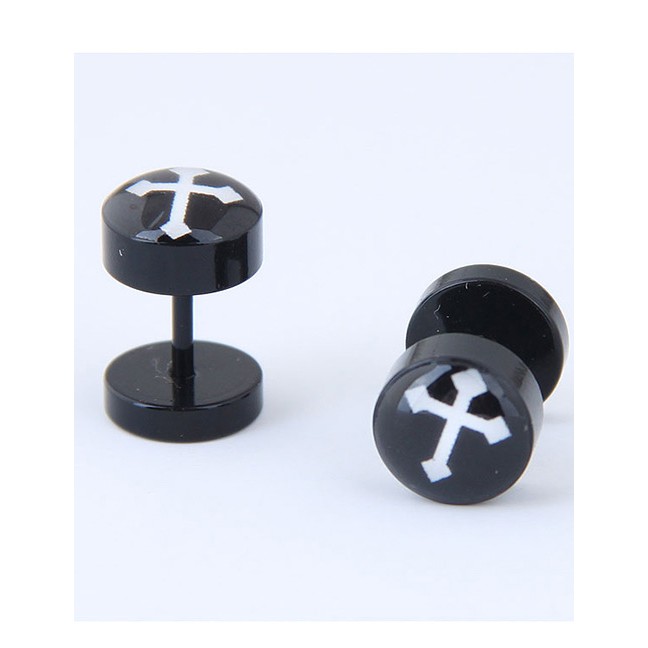 LRC Anting Tusuk Fashion Black Cross Pattern Decorated Earrings