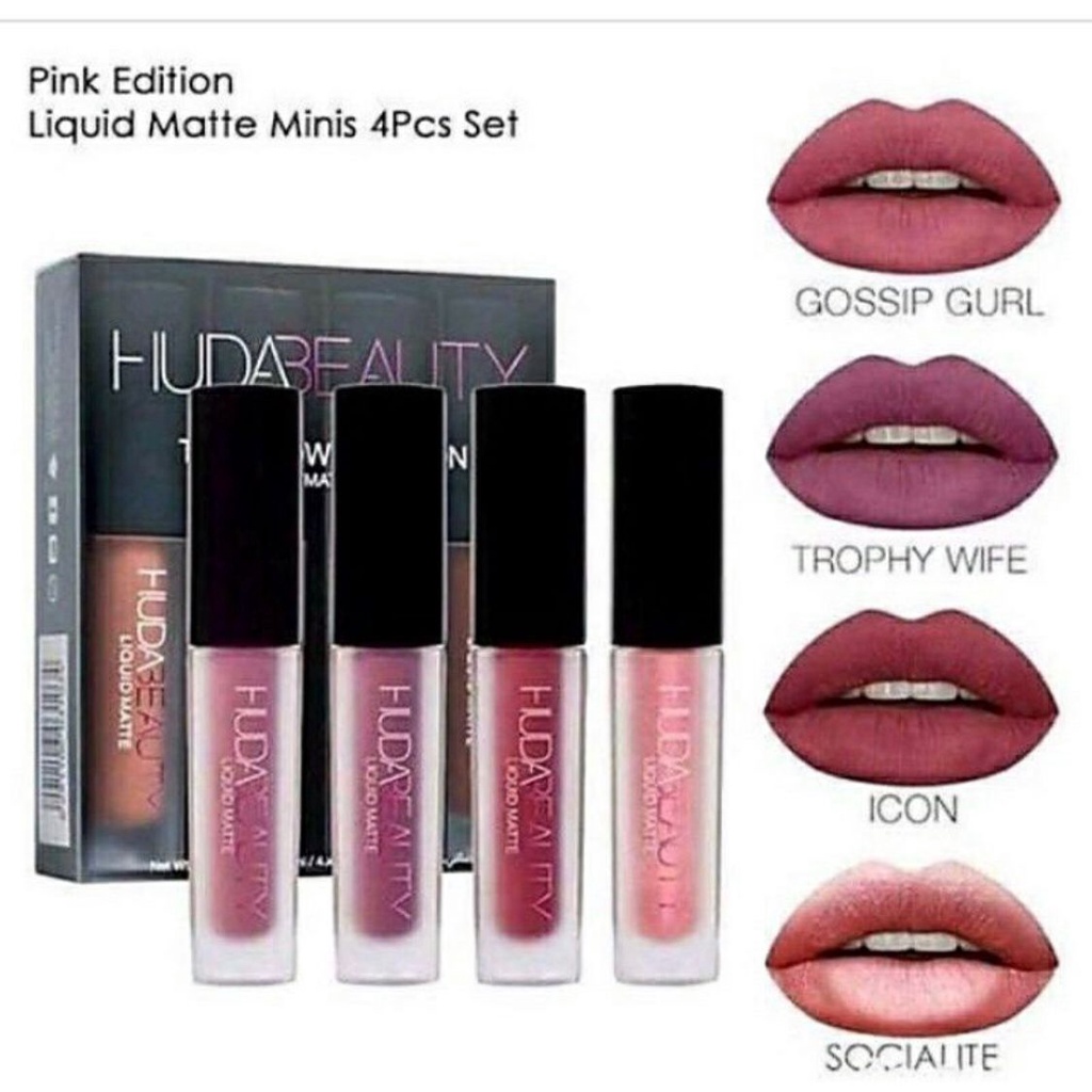 Termurah!!!!! HUDA BEAUTY LIPGLOSS MINI 4 IN1/HUDA BEAUTY LIPCREAM 1PACK ISI 4PCS