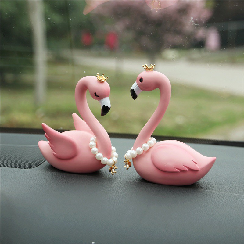 2 IN 1 SET Pajangan Dashboard Mobil Flamingo Couple DELUXE CROWN SERIES