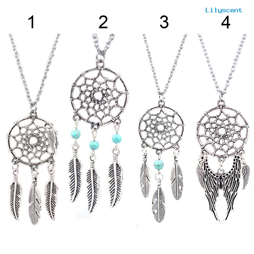 Kalung Rantai Desain Dream Catcher Sayap Bulu Gaya Etnik Untuk Wanita