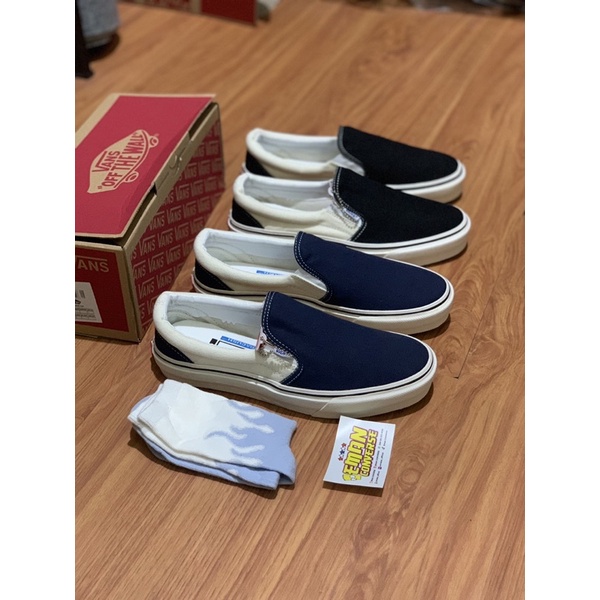 SEPATU V4NS Slip ON BLACK WHITE CREAM OG ANAHEIM FACTORY UNISEX PRIA WANITA