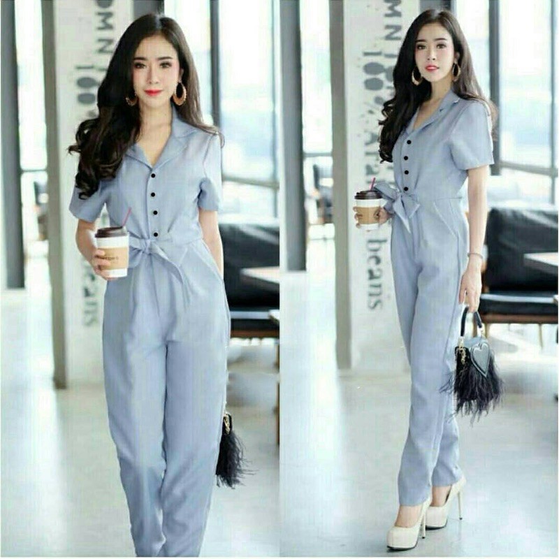 1104 jp miss mustard / jumpsuit panjang lengan pendek/ jamsuit wanita