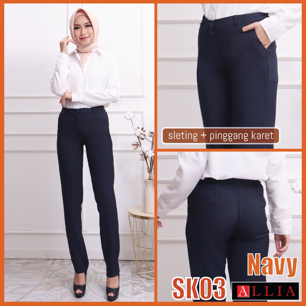 Celana Bahan Wanita SK03 Navy M - 7L Celana Kerja Wanita Jumbo